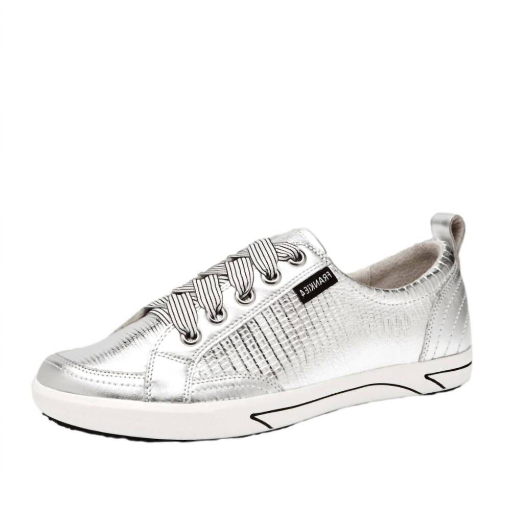 NEW FRANKIE4 women's ellie iv leather sneaker in silver lizard emboss